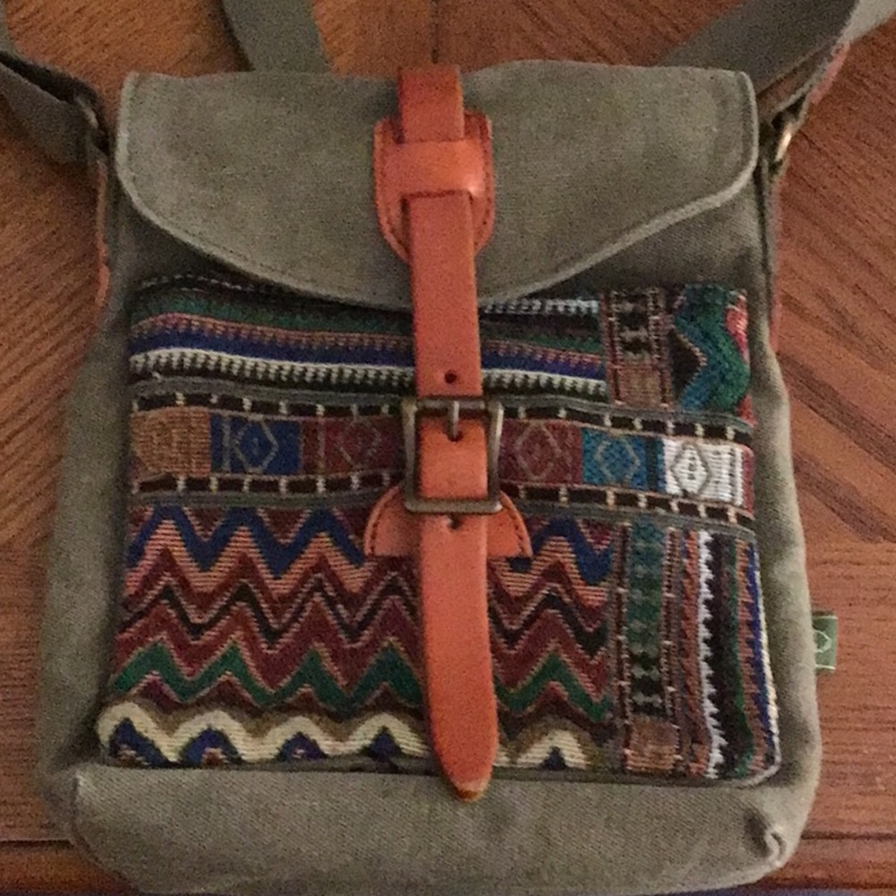 TSD canvas, woven and leather trim bag